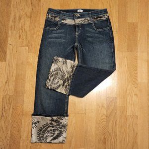 Womens Cache blue jean Capris w/Lace Trim - Size 8